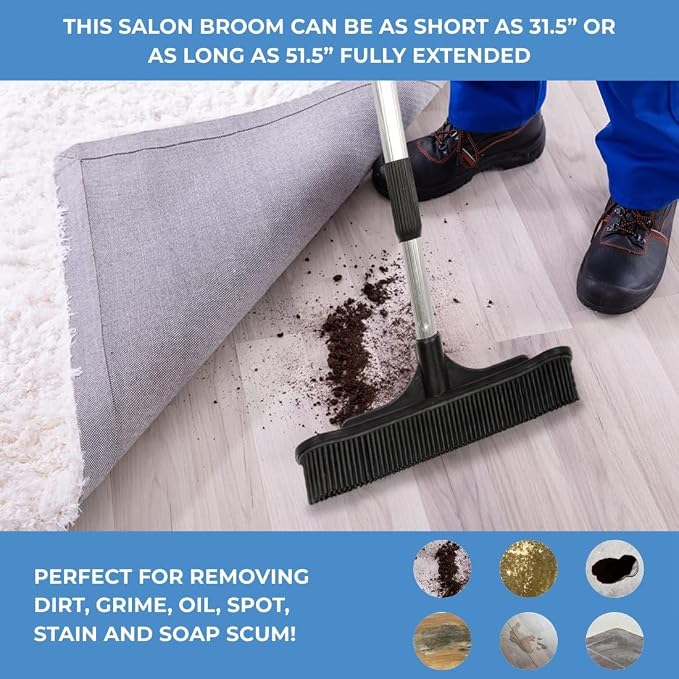 ForPro Extendable Salon Broom, Non-Scratch Rubber Bristles, Aluminum Handle - Image 8