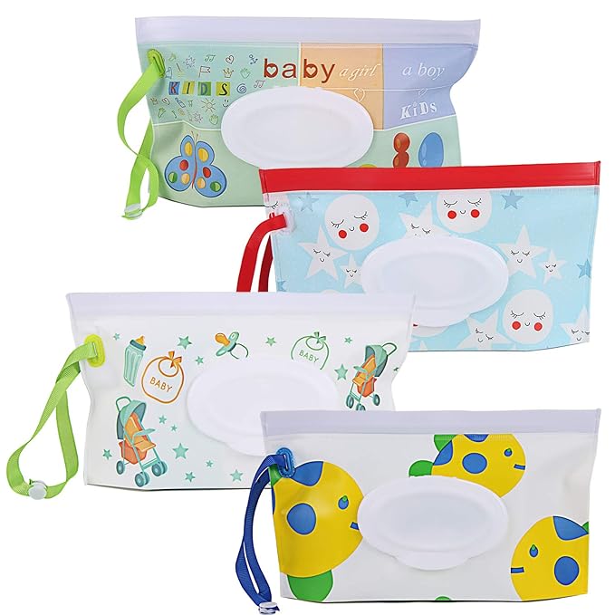 FEBSNOW 4 Pack Baby Wipes Container, Reusable Portable Wet Wipe Pouch, Wipe by HOMECRAFTBEAUTYBABY