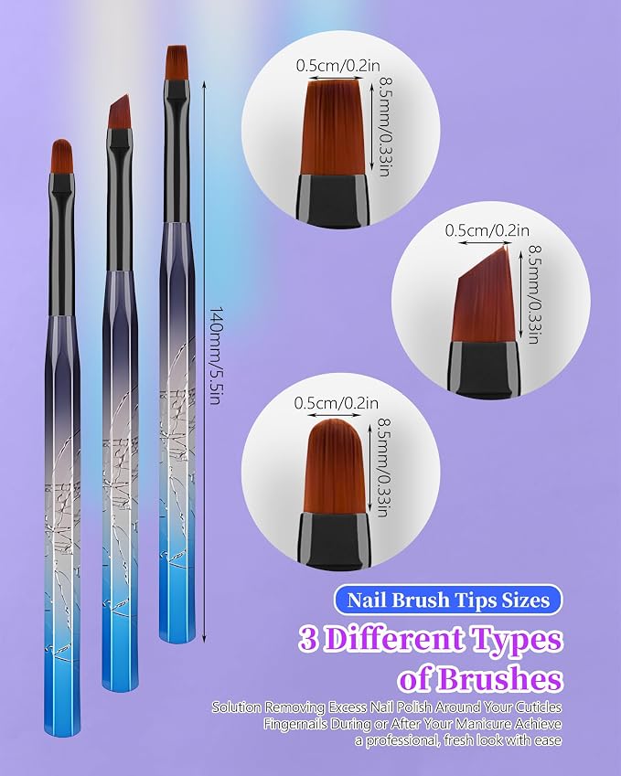 3PCS Nail Polish Clean Up Brush, Round&Falt&Angled Acetone Resistant Nail Brush - Image 6