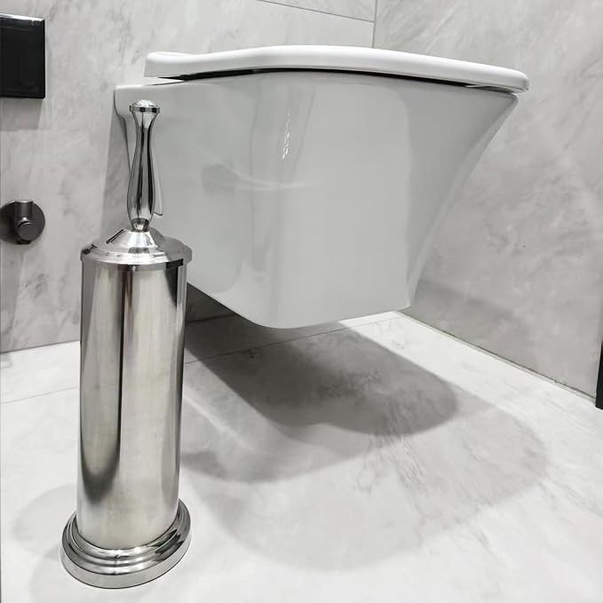 Chrome Silver Metal Toilet Bowl Brush - Image 9