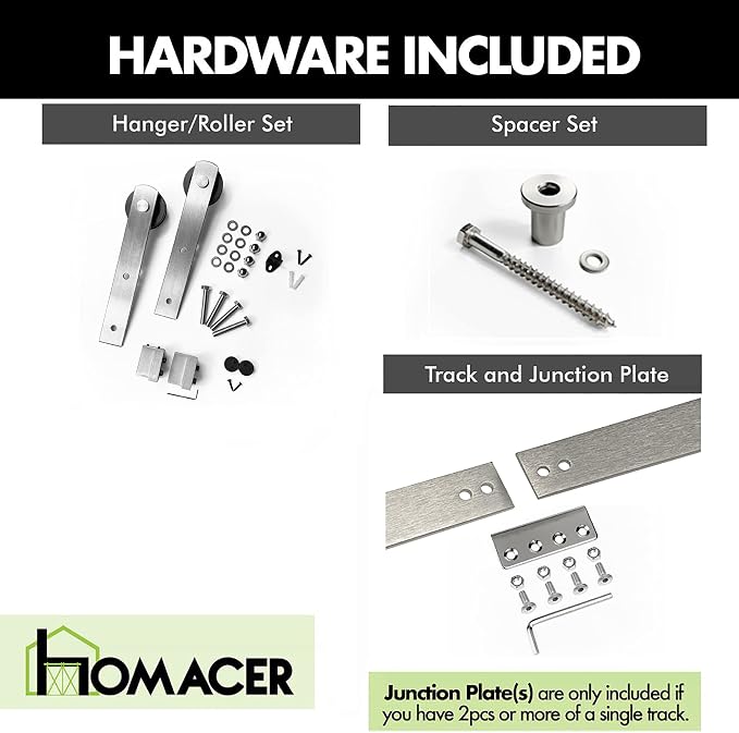 Homacer Brushed Nickel Non-Bypass Sliding Barn Door Hardware Kit, - Image 3