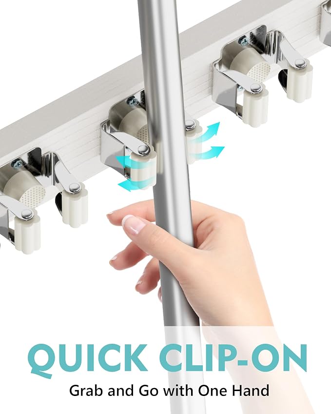 Mop and Broom Holder Wall Mount, No Drill Over the Door Broom and Mop Holder - Image 4