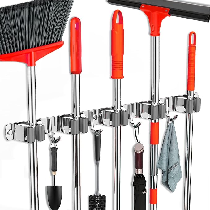 Mop and Broom Holder Wall Mount, Upgraded Broom Hanger Wall Mount, Stainless by FODARSAI