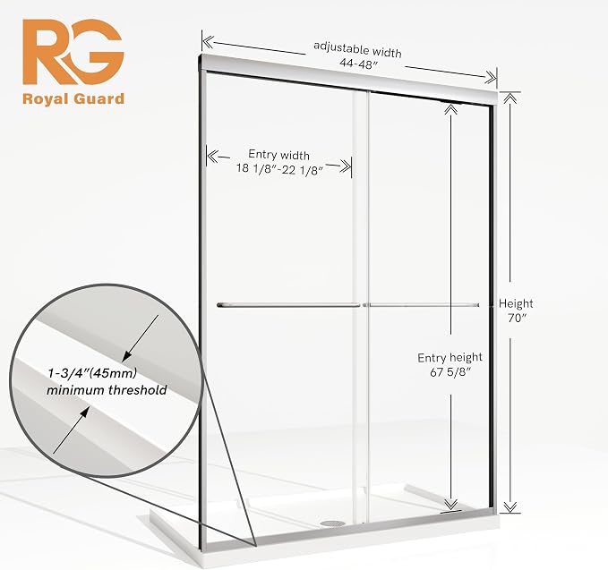 Shower Door, 44-48" W x 70" H Semi-Frameless Double Sliding Shower Doors - Image 9