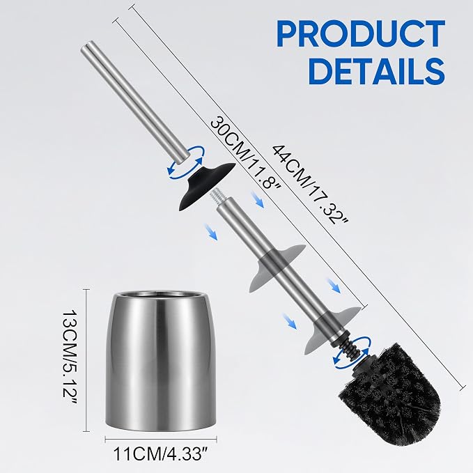 SUS304 Stainless Steel Toilet Brush and Holder Set Stain Nickle 12In Handle - Image 6
