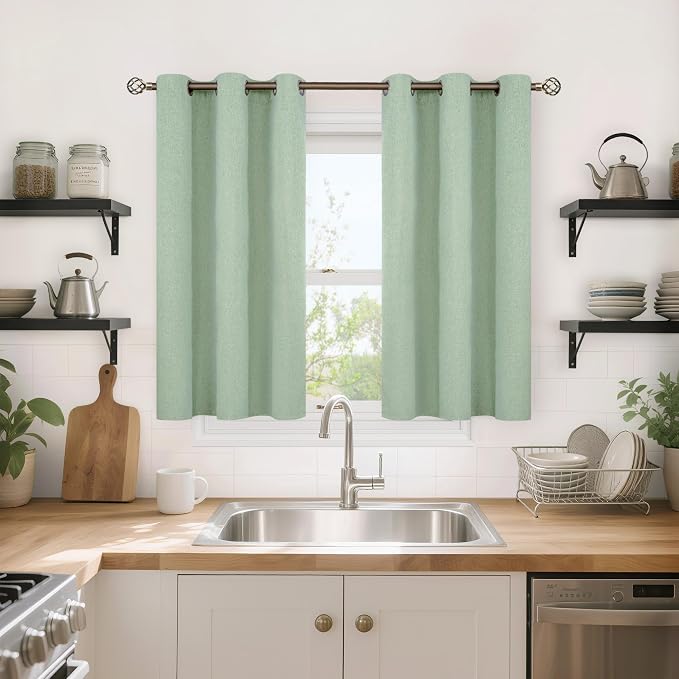 YoungsTex Light Green Linen 100% Blackout Curtains 40 Inch Length, Short - Image 4