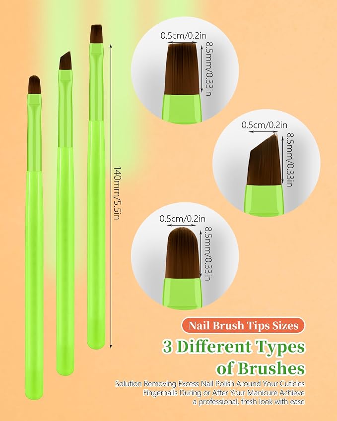3PCS Nail Polish Clean Up Brush, Round&Falt&Angled Acetone Resistant Nail Brush - Image 6