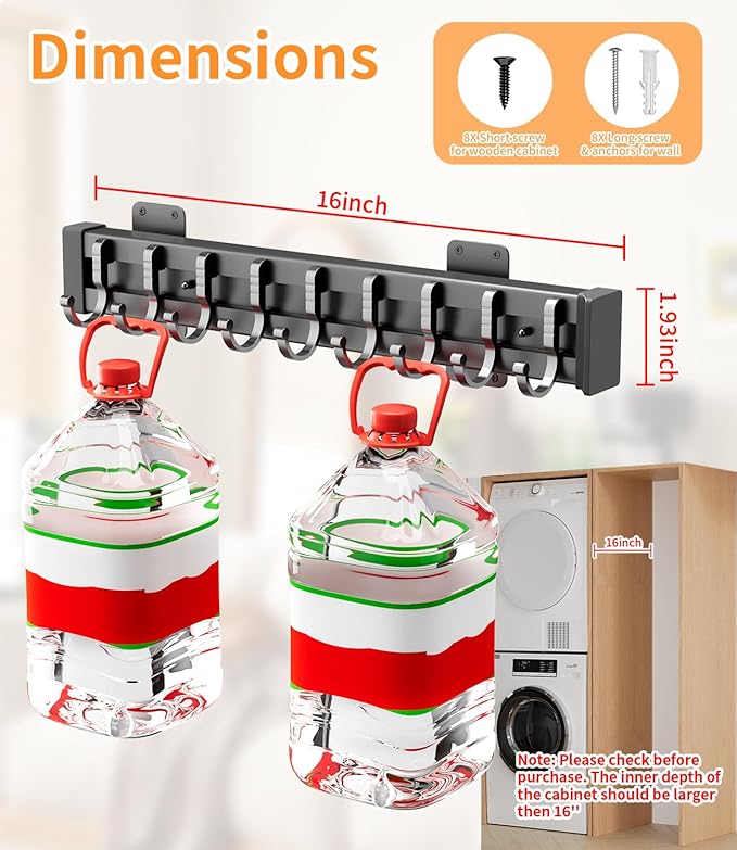 Pull Out Broom Holder With 9 Adjustable Sliding Hook, - Image 5