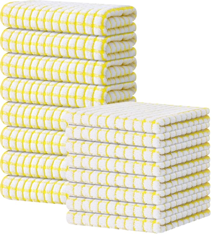 Kitinjoy Cotton 16 Pack Kitchen Towels and Dishcloths Sets, 16 x 25 Inch & 12 X by Kitinjoy