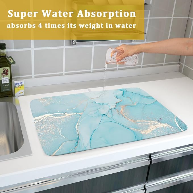 Teal Blue Marble Dish Drying Mat - Image 7