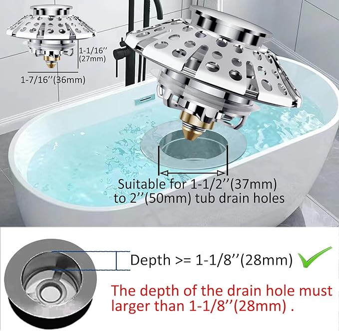 Universal Tub Stopper Bathtub Drain Plug, Pop Up Tub Drain Hair Catcher - Image 4