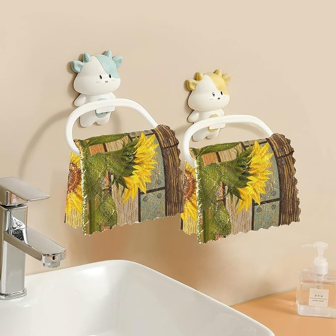 ALAZA Dish Towels Kitchen Cleaning Cloths Sunflower On Wooden Board Vintage - Image 5