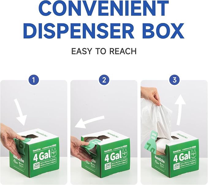 Small Trash Bags with Handles 3 Gallon 200 Count White - Image 3