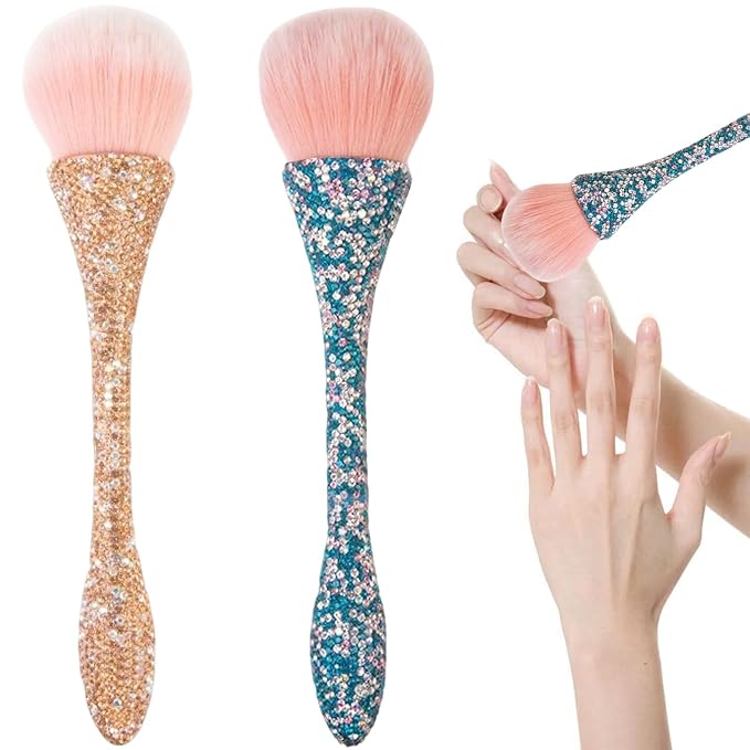 2 PCS Large Nail Art Dust Brush Shiny Rhinestone Nail Fust Brush Ultra Soft by KuuGuu