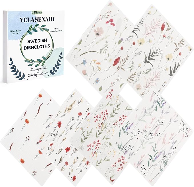 Swedish Dishcloths for Kitchen Reusable 6 Pack Kitchen Towels No Odor by Yelasenari