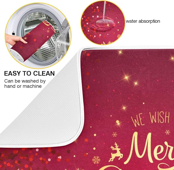 Merry Christmas Drying Mat for Kitchen Counter 16x18 Inch Christmas Dish Mat - Image 2