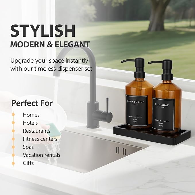 Amber Glass Soap Dispenser, Bathroom Hand Soap Dispensers - Image 6