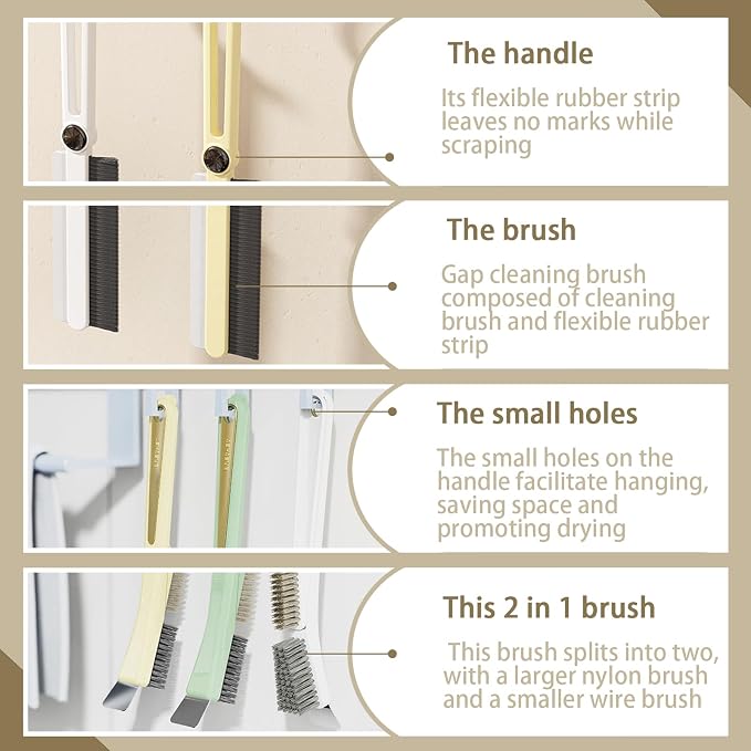 Crevice Cleaning Brushes with Rotatable Handle, Wire Nylon Scrub Brush with - Image 5