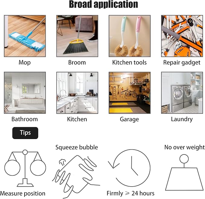 Self-Adhesive Mop Holder, Broom Wall Mounted Rack, Sweeper Gripper Hanger - Image 5
