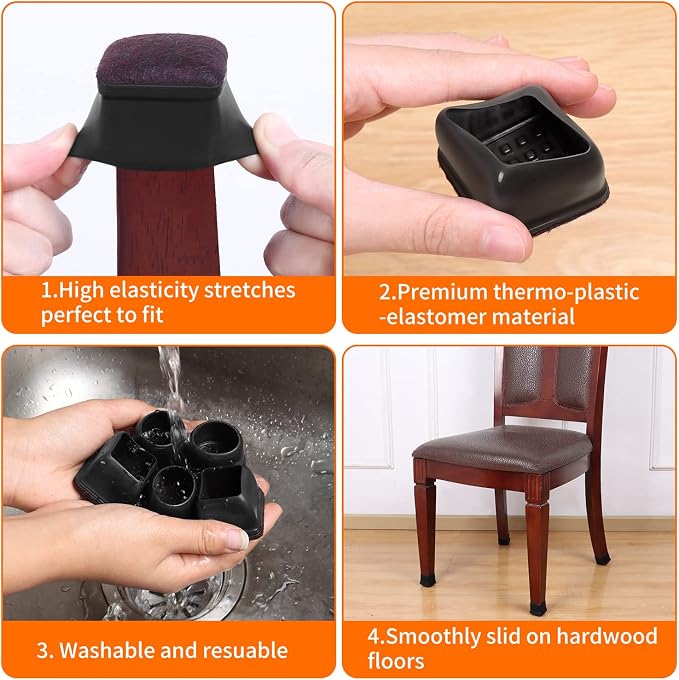 Ezprotekt 24 Pcs Black Square Chair Leg Floor Protectors - Image 4