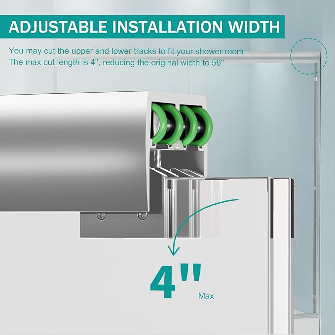 56"-60" Adjustable Width Double Sliding Shower Door - Image 7