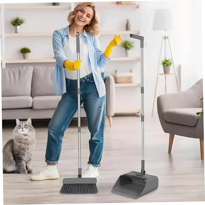 Broom Dustpan 3-in-1 90° Stand up Heavy Duty Dust Pan and Broom Set - Image 3