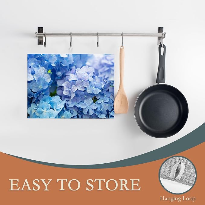 Blue Hydrangea Flower Dish Drying Mats 18x24 Inch, Dish Pad Drying Rack Mat - Image 3
