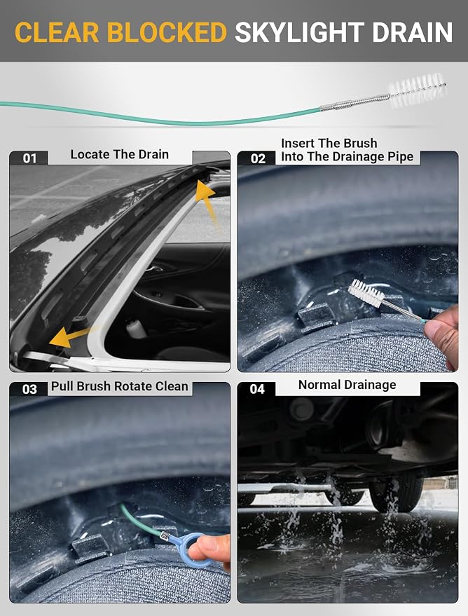 2-Packs Auto Sunroof Drain Cleaning Tool, 78 Inch Flexible Drain Brush Pipe - Image 4