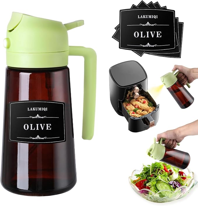 2-in-1 Glass Oil Dispenser & Sprayer - 16oz/470ml Leakproof Olive Oil Sprayer by LAKUMIQI