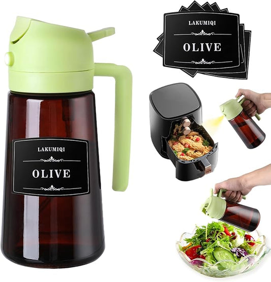 2-in-1 Glass Oil Dispenser & Sprayer - 16oz/470ml Leakproof Olive Oil Sprayer by LAKUMIQI