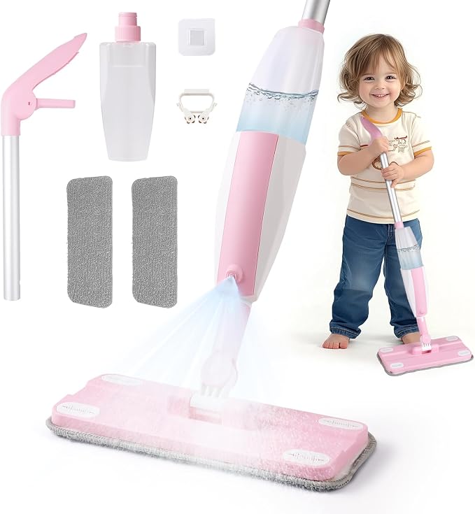 Hilsoeet Kids Spray Mop Pink, Real Working Water-Spraying Toy, Montessori Mini by LuckyStar-us