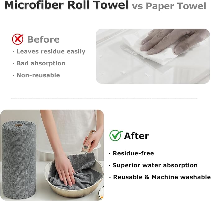 80 Pack Microfiber Cleaning Cloth Roll Reusable Paper Towels 12"x12" Tear Away - Image 5