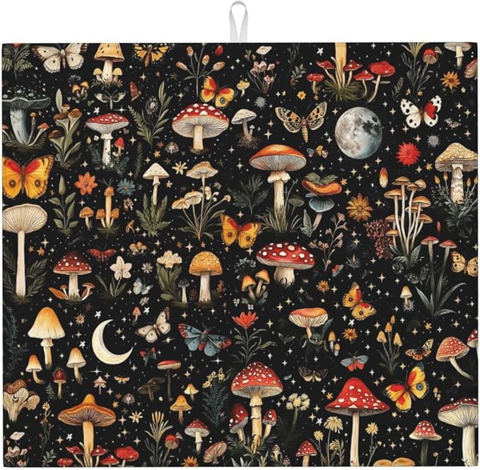 Black Forest Mushroom Butterfly Dish Drying Mats, Absorbent Microfiber Cute by Unknown