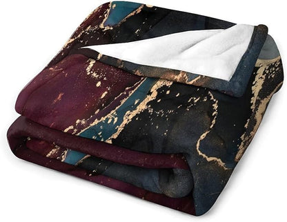 Modern Marble Blanket, Abstract Luxury Baroque Golden Purple Blue Stone Veins Pattern Soft Warm Cozy Plush Flannel Covers for Livingroom Bedroom Couch Chair Camping Travel Home Decor Tapestry 40x50in
