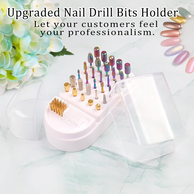 Nail Drill Bits Holder 2 in 1 Nail Drill Bits Cleaning Brush Case, 30 Holes - Image 8