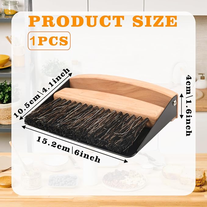 Small Dust Pan and Brush Set, Mini Hand Broom and Dustpan Set, Wooden Crumb - Image 2