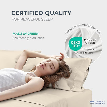 THREAD SPREAD 100% Egyptian Cotton Sheets Queen Size - 1500 Thread Count 4 PC Queen Sheet Set Egyptian Cotton, Sateen Weave Luxury Sheets Queen Size, High Thread Count Sheets, 17" Deep Pocket - Beige