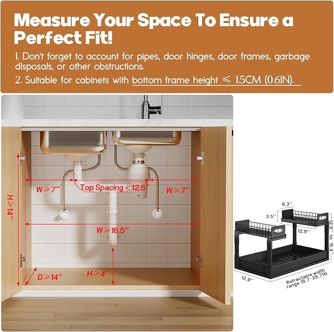 1 Pack-15.7"-25.7"W Expandable Under Sink Organizer - Image 2