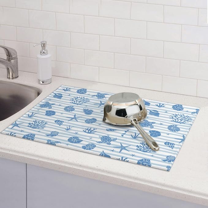 Beach Dish Drying Mat, for Summer Kitchen Counter Microfiber Absorbent - Image 3