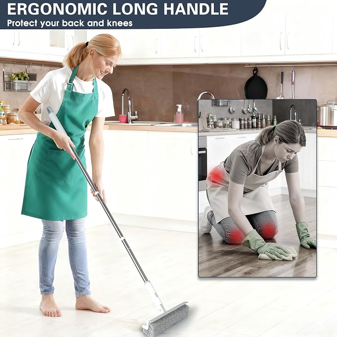 Floor Scrub Brush with Long Handle, 2 in 1 V-Shape Grout Brush with Squeegee + - Image 8