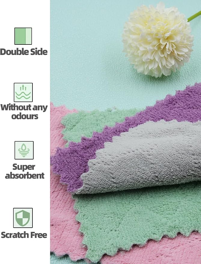 24PCS Kitchen Dishcloth, Microfiber Washcloth, Soft Cleaning Cloths, Coral - Image 6