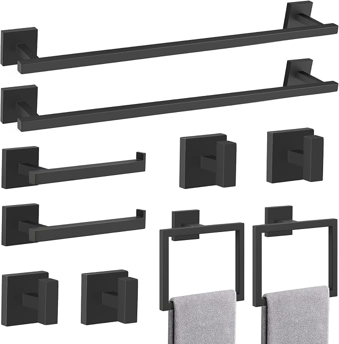 TQKAG Matte Black Bathroom Hardware Accessories Set 10 Pieces, 23.6" SUS304 by TQKAG