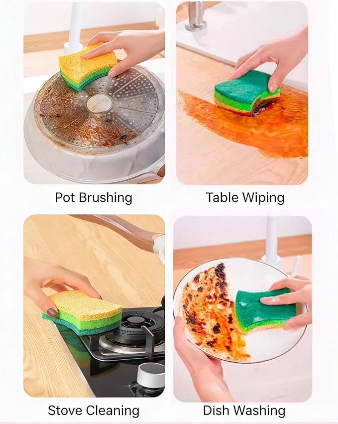 6 Pack Heavy Duty Kitchen Sponge Dish Sponges Double-Sided Dishwashing Scrub - Image 5