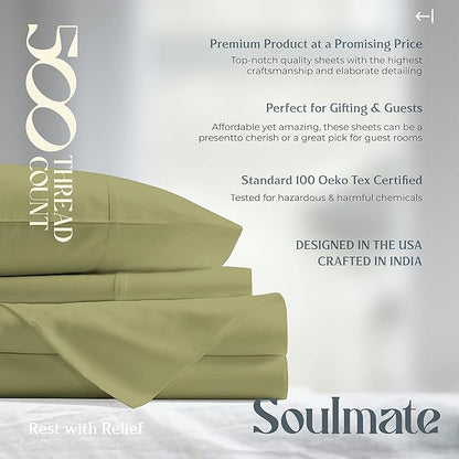 Mayfair Linen 500 Thread Count Split King Sheets Sets for Adjustable Bed - 5 PC Split King Size Bed Sheet Set Cotton (Sage Green), Soft, Cooling, Sateen 16" Deep Pocket Bedsheet (Fits 18" Mattress)
