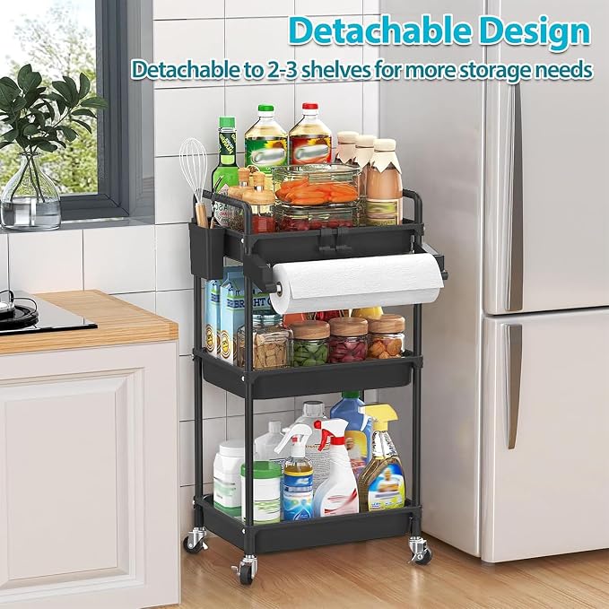 SPACEKEEPER Rolling Storage Cart, 3 Tier Utility Cart Laundry Room Organization - Image 5