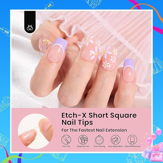 Beetles Gel Nail Tips Etch-X, Square Short, Pre-Etched Half Matte Full Cover - Image 2