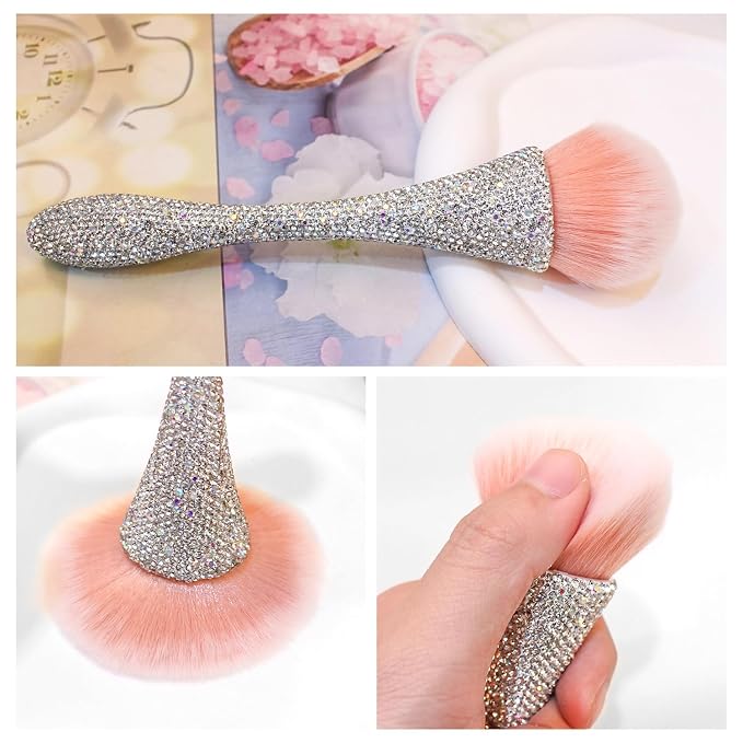 WOKOTO 1pcs White Shiny Rhinestone Nail Art Dust Brushes - Image 5