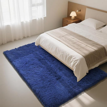 Blue Fluffy Rug Shaggy Area Rug, 6x9 Area Rugs for Girls Bedroom, Big Soft Shaggy Bedside Non-Slip Plush Dorm Nursery Kids Carpet Home Decor Aesthetic
