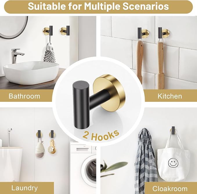 Black Gold Bathroom Hardware Set, 4-Piece Towel Holder Set Include Double Bases - Image 4