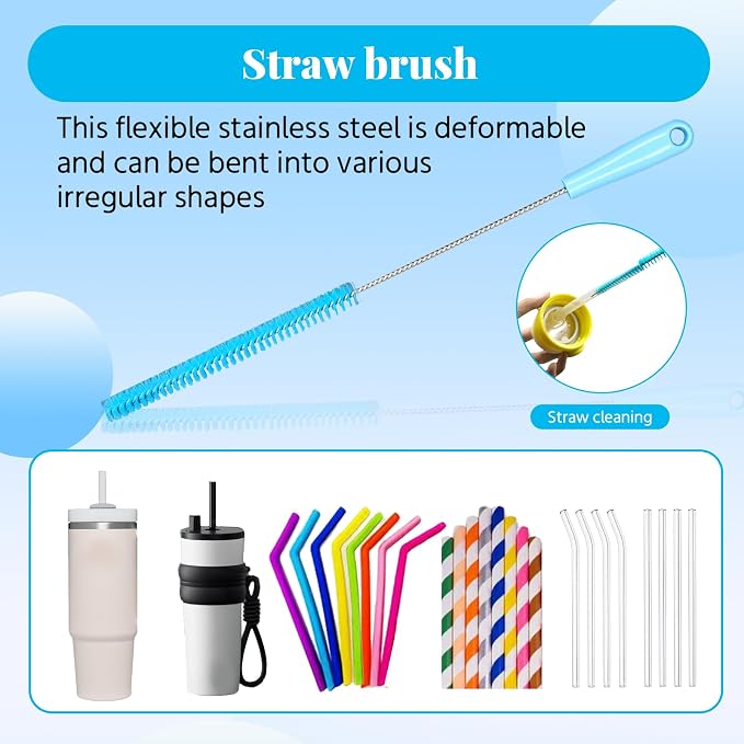 4-in-1 Bottle Brush, 15 in Water Bottle Brush & Straw Cleaner Brush, Lid Brushe - Image 5